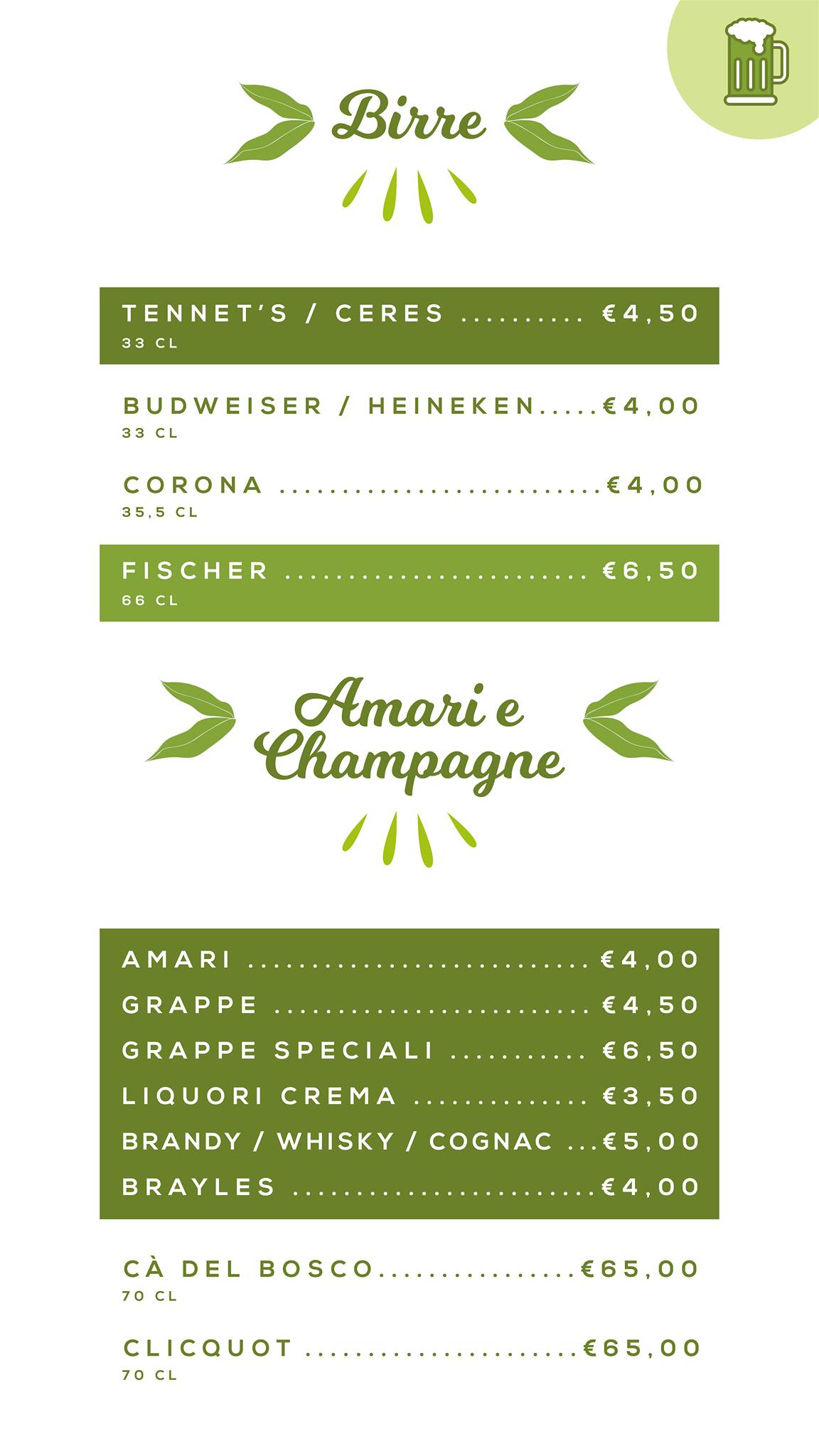 Menu di Chalet Valle Verde 