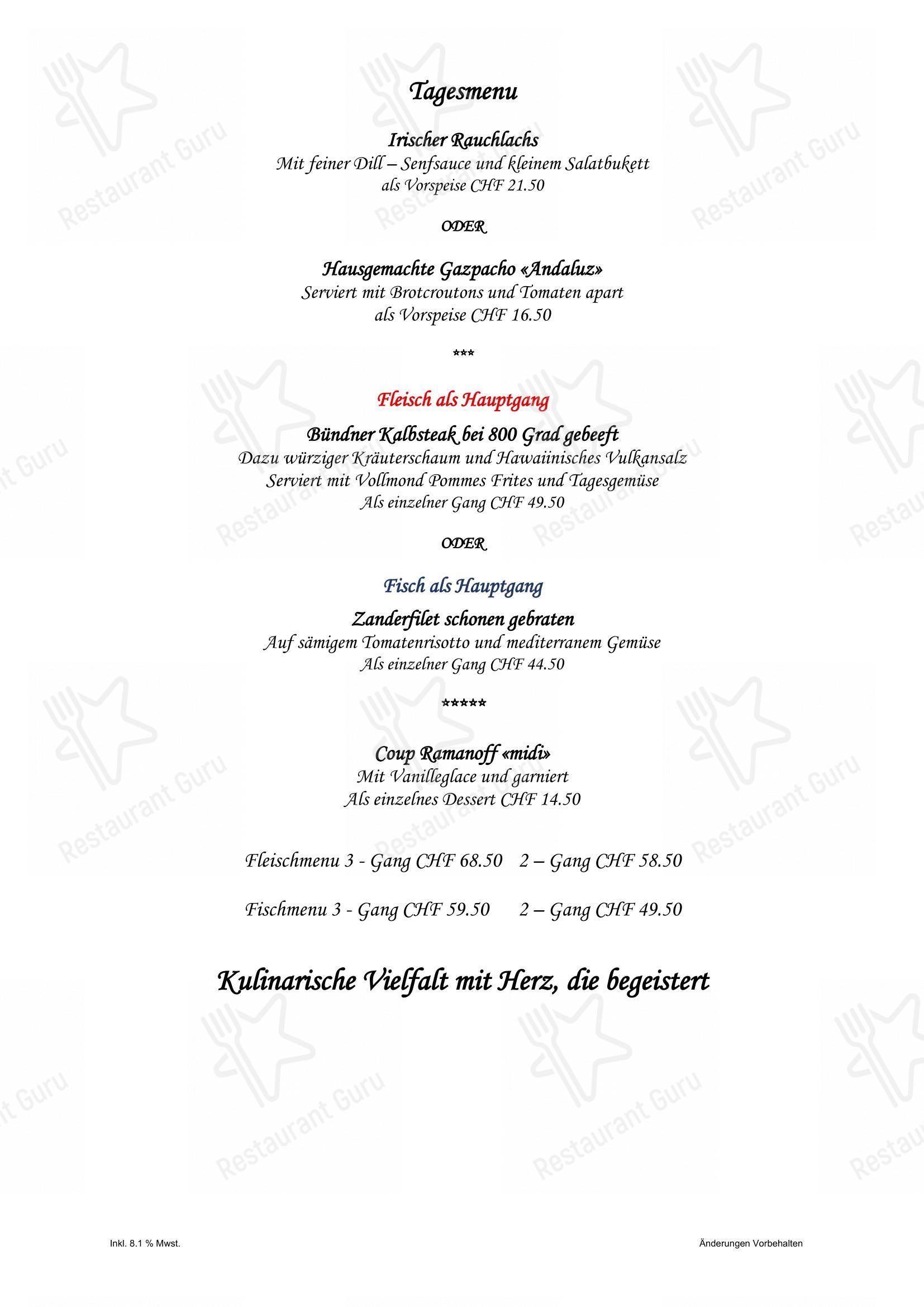 Menu per Châlet Waldgarten Restaurant ristorante