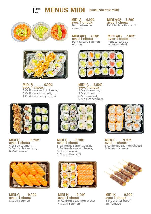 Menu de ASIA SHOP traiteur japonais（plats à emporter）