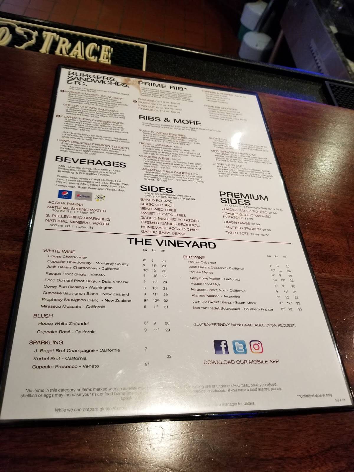Menu at Charlie Brown's Fresh Grill steakhouse, East Windsor