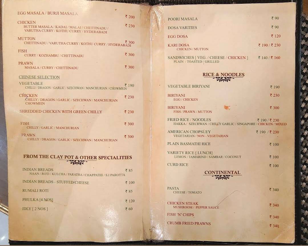 Chef's Corner menu
