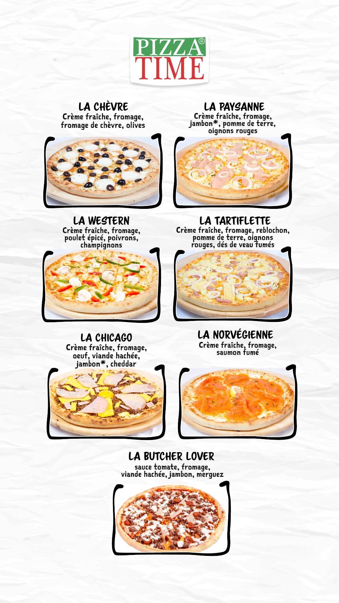 Menu de Pizza Time Chelles