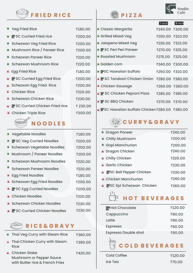 Studio Cafe menu