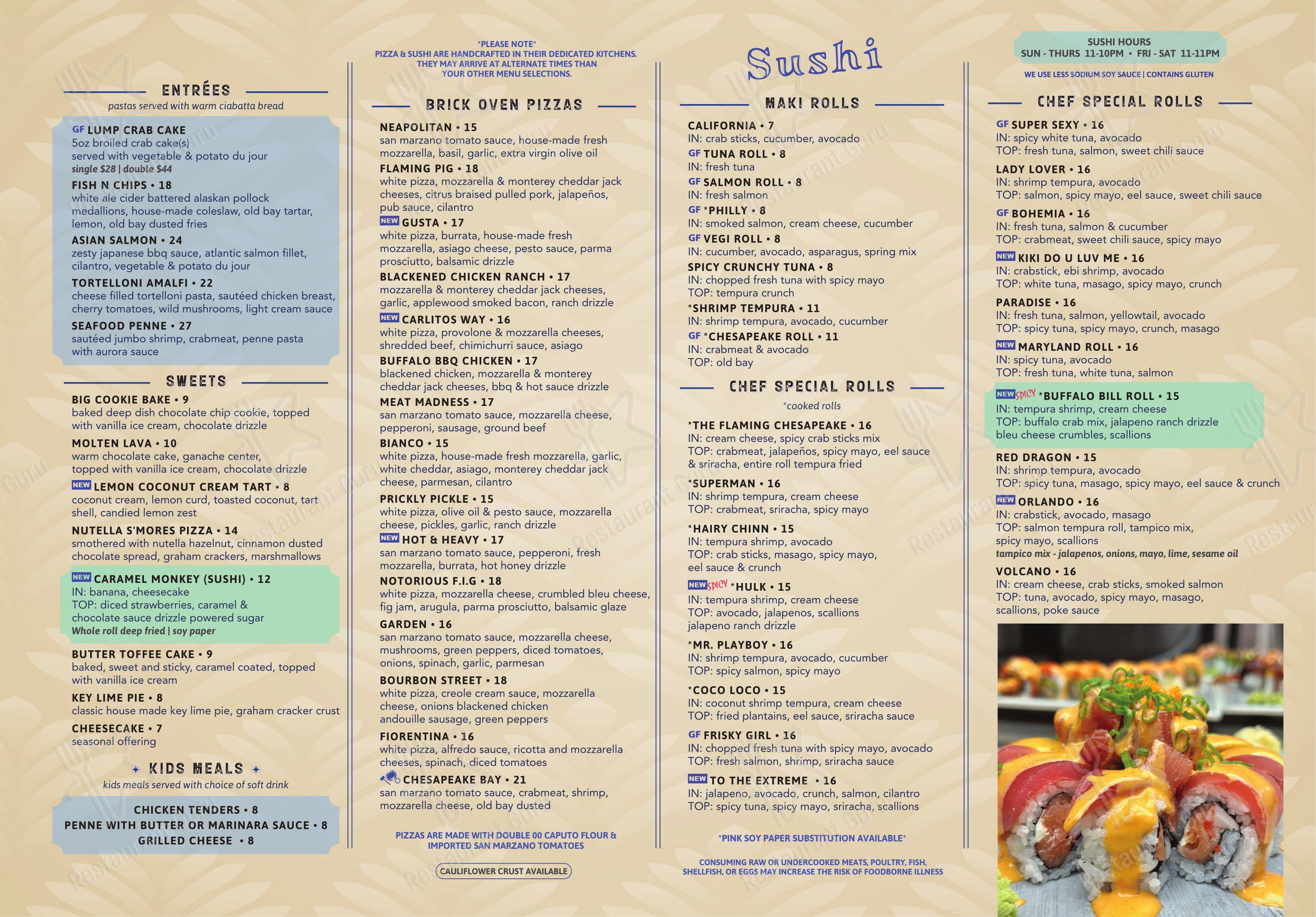Menu at Chesapeake Inn Restaurant & Marina, Chesapeake City