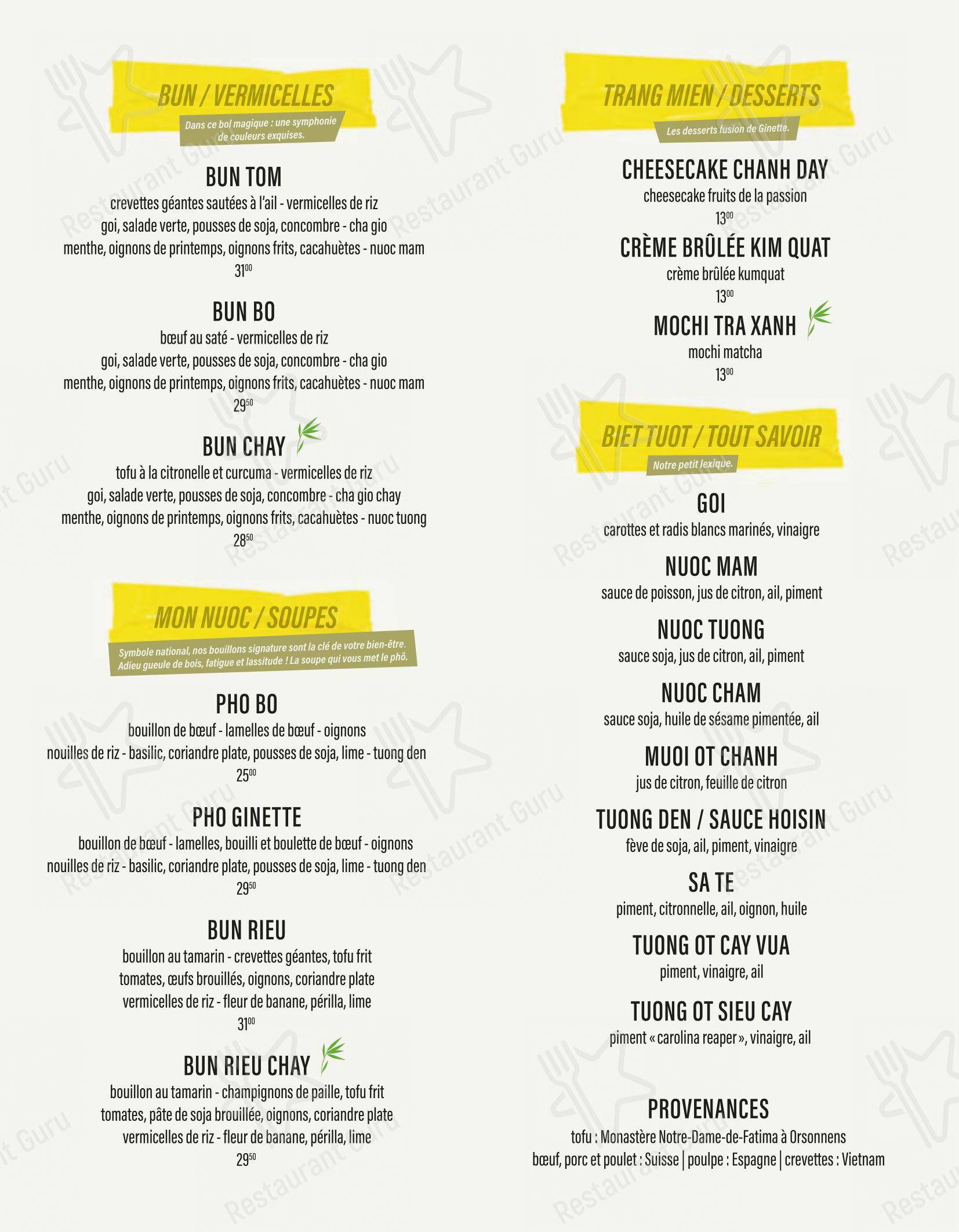 Menu di Chez Ginette bistro viet - Menu