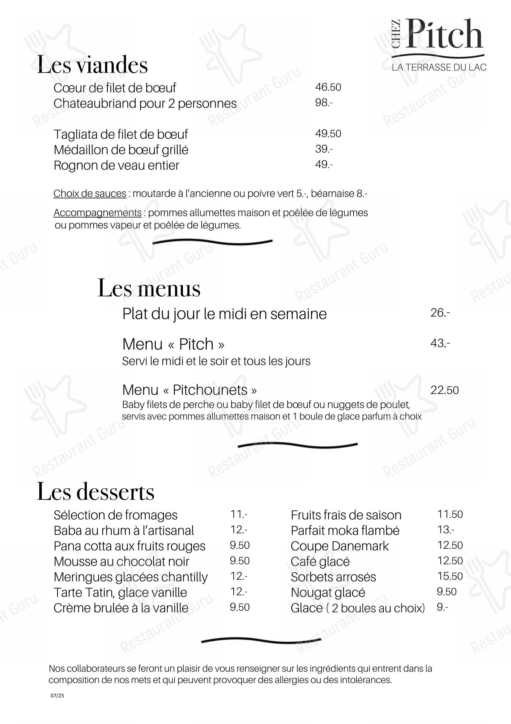 Chez Pitch in Pully - Menu bar