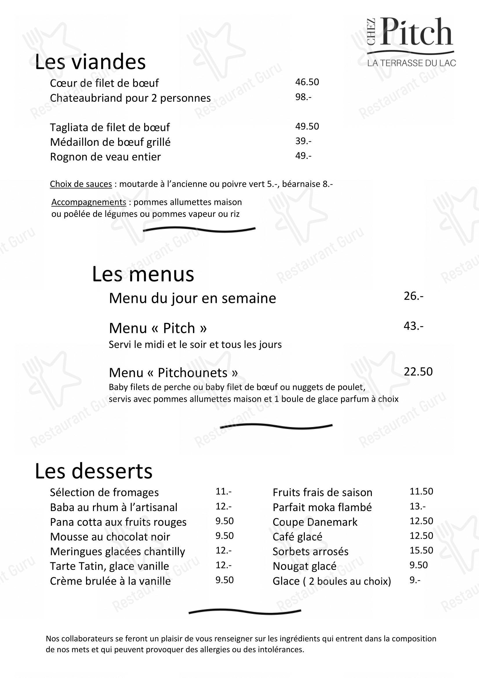 Chez Pitch in Pully - Menu