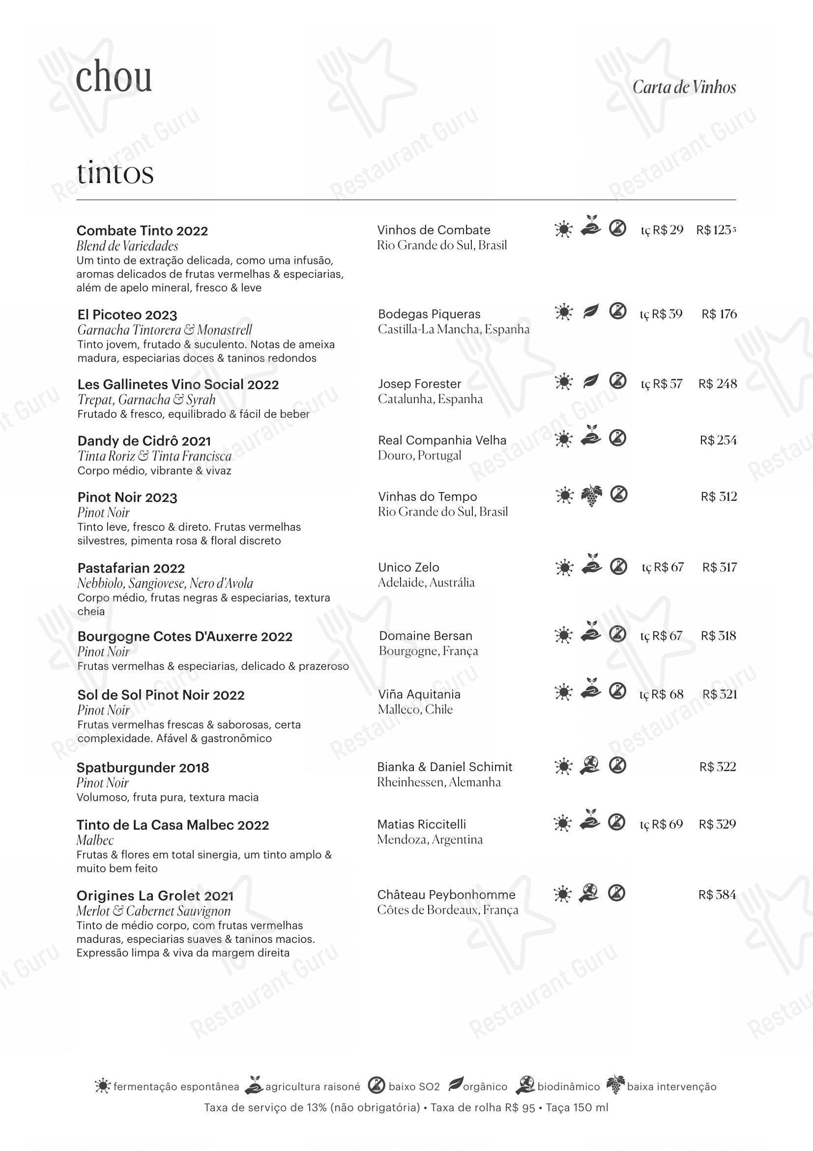 Chou menu - Коктейльная карта