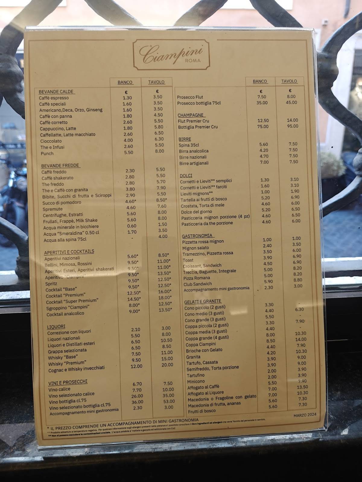 Menu di Ciampini Roma 