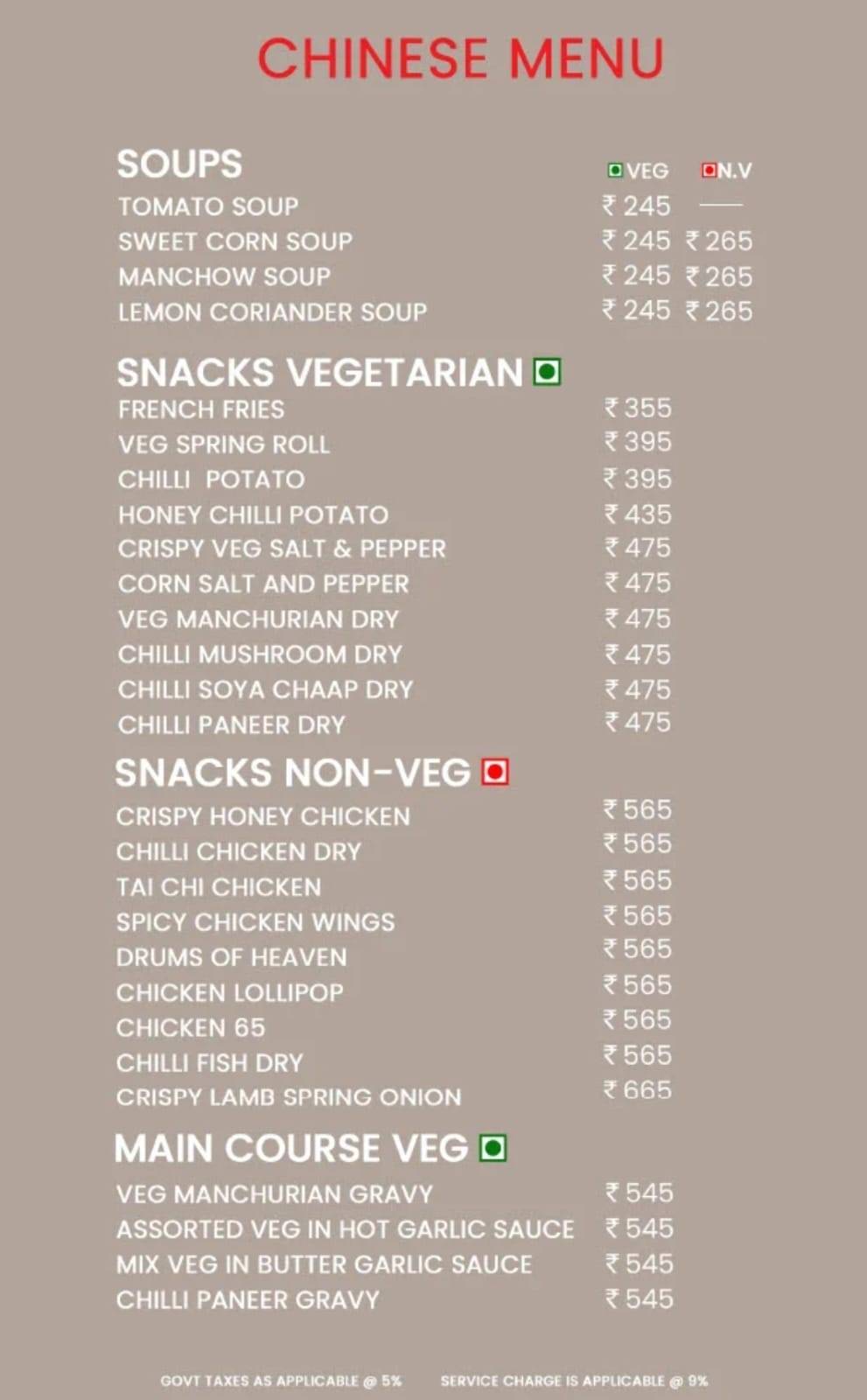 Cinnamon Kitchen Bar & Restaurant menu