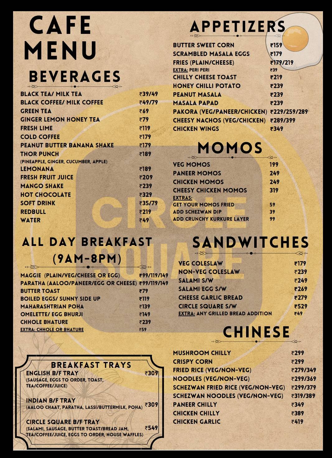 Circle Square Cafe menu