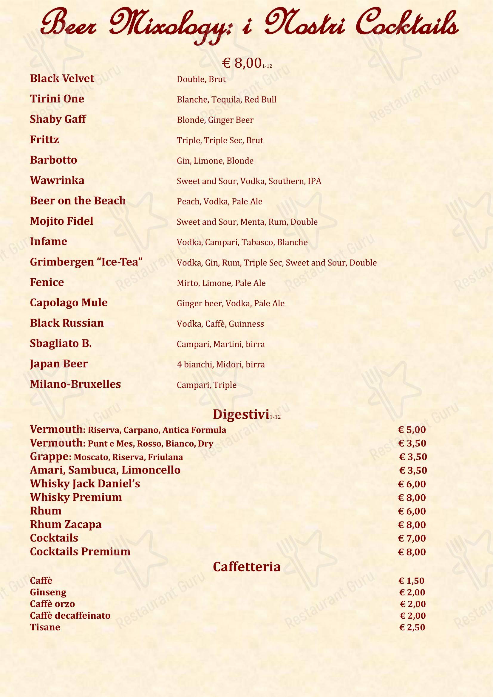 Menu bar per Circolo di Capolago ristorante