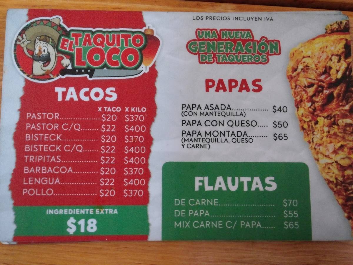 Carta del restaurante El Taquito Loco, Ciudad Juarez