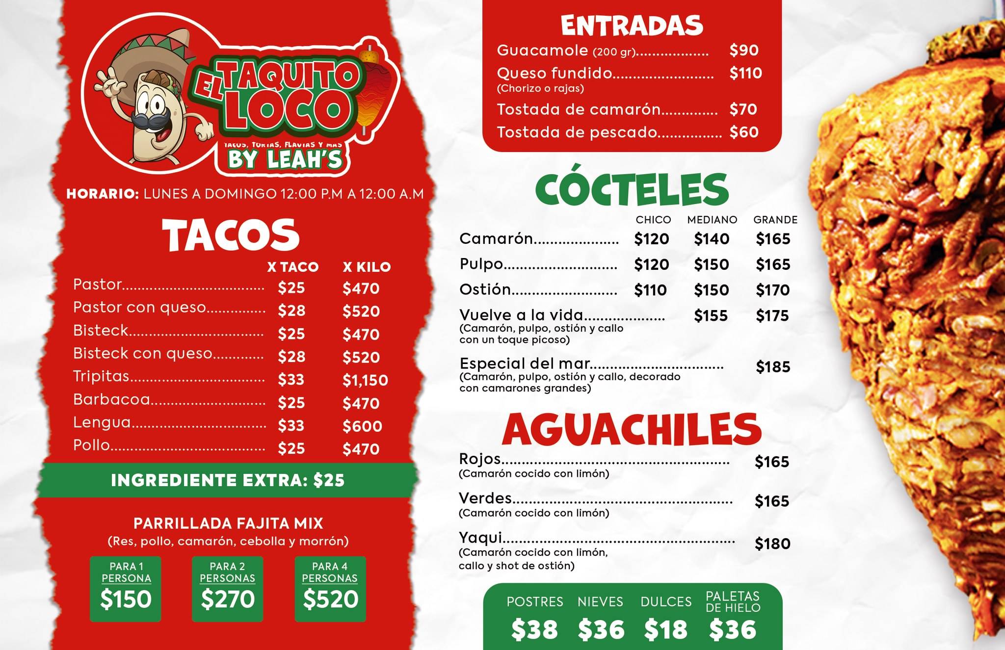 Carta del restaurante El Taquito Loco, Ciudad Juarez