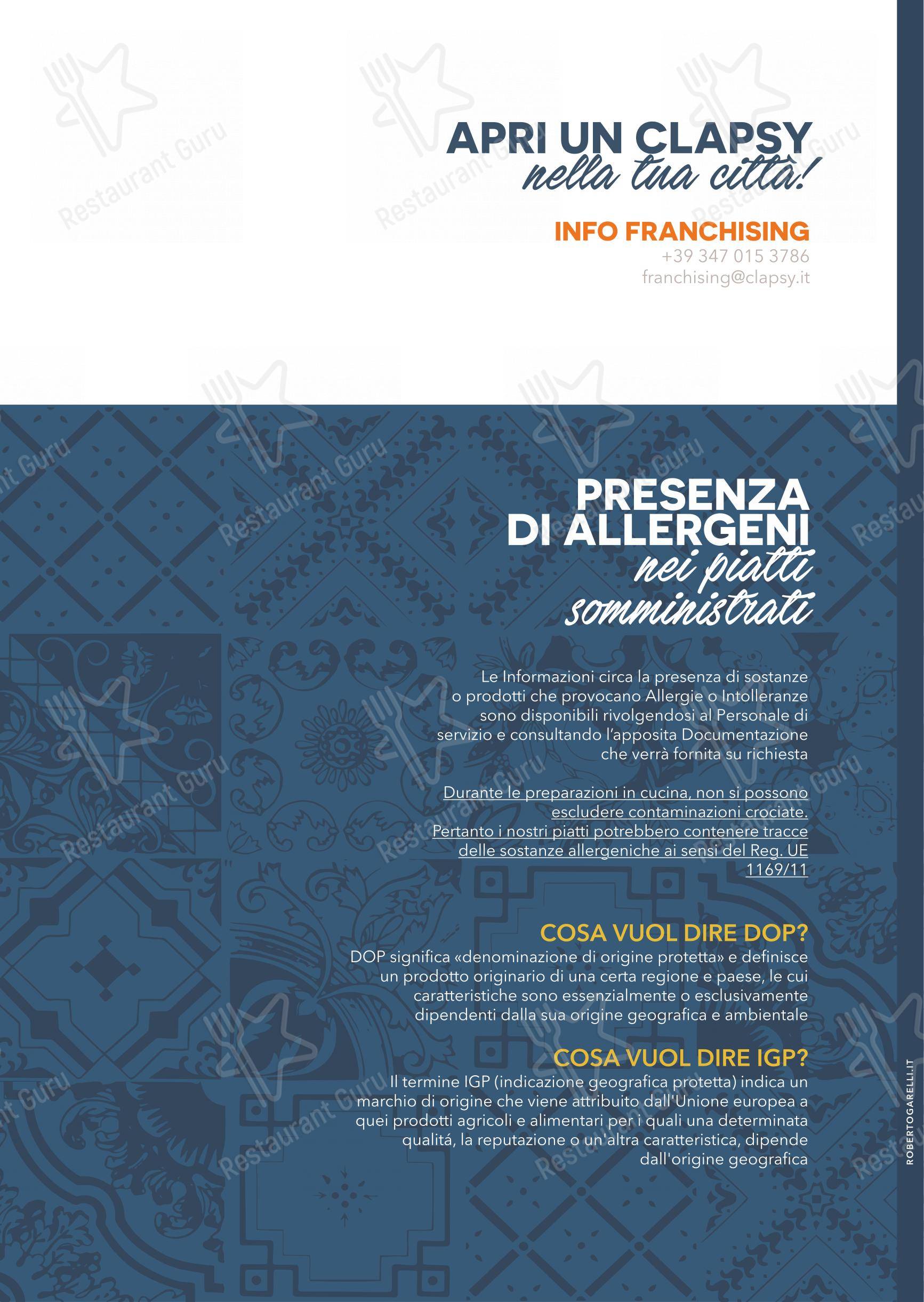 Menu di Clapsy Alassio - Menu