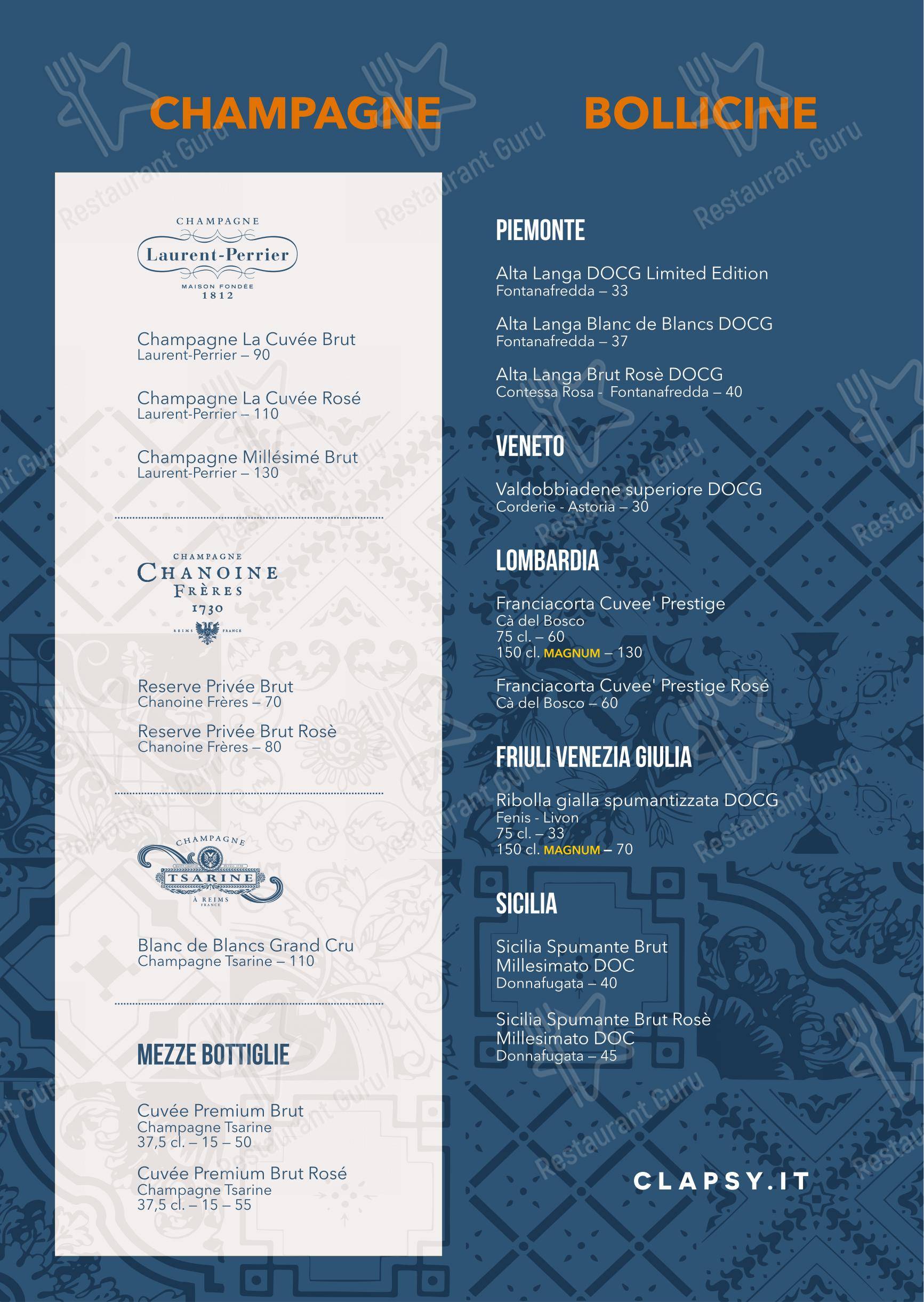 Dinner Menu per Clapsy Alassio in Alassio
