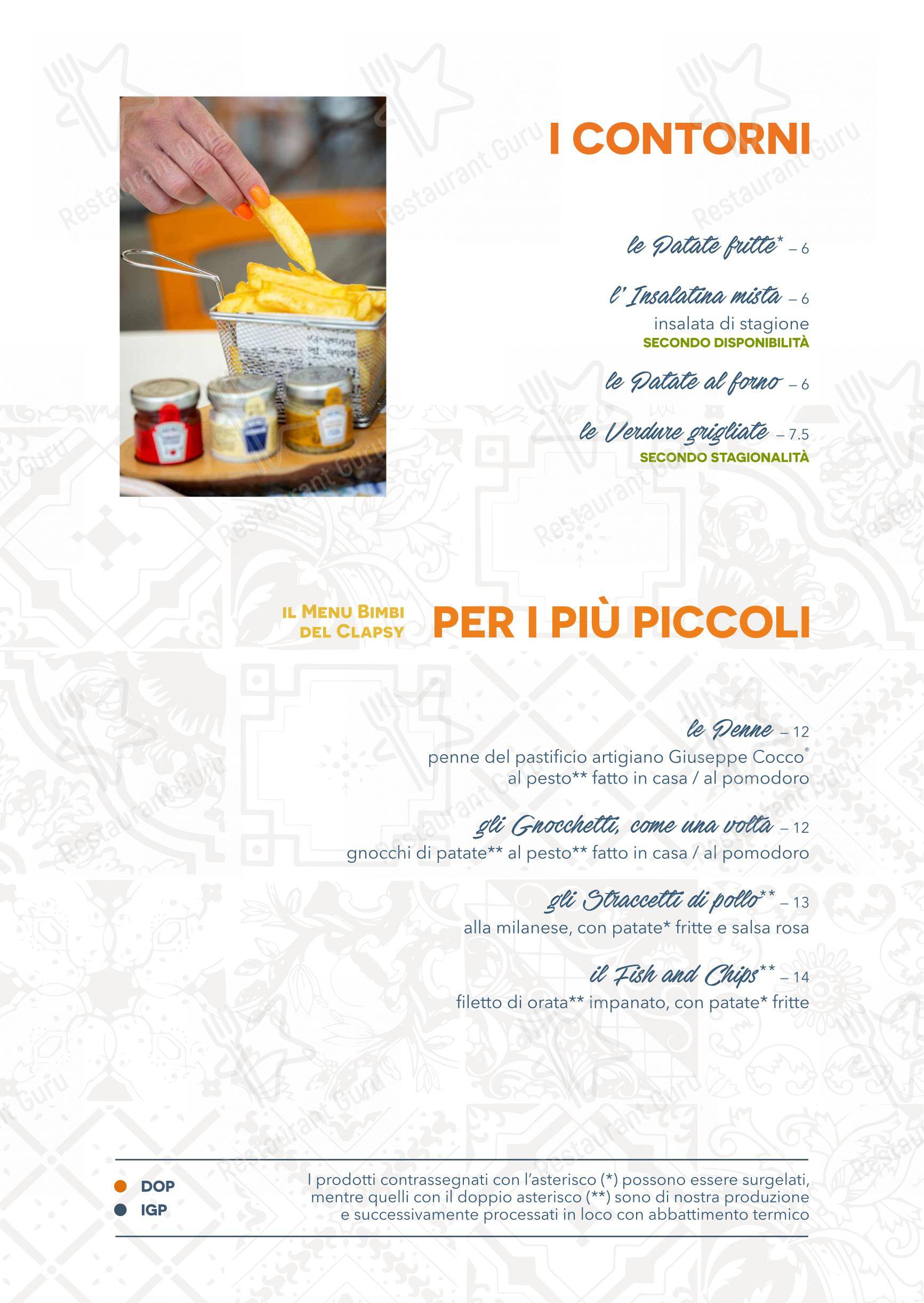 Menu di Clapsy Alassio - Menu