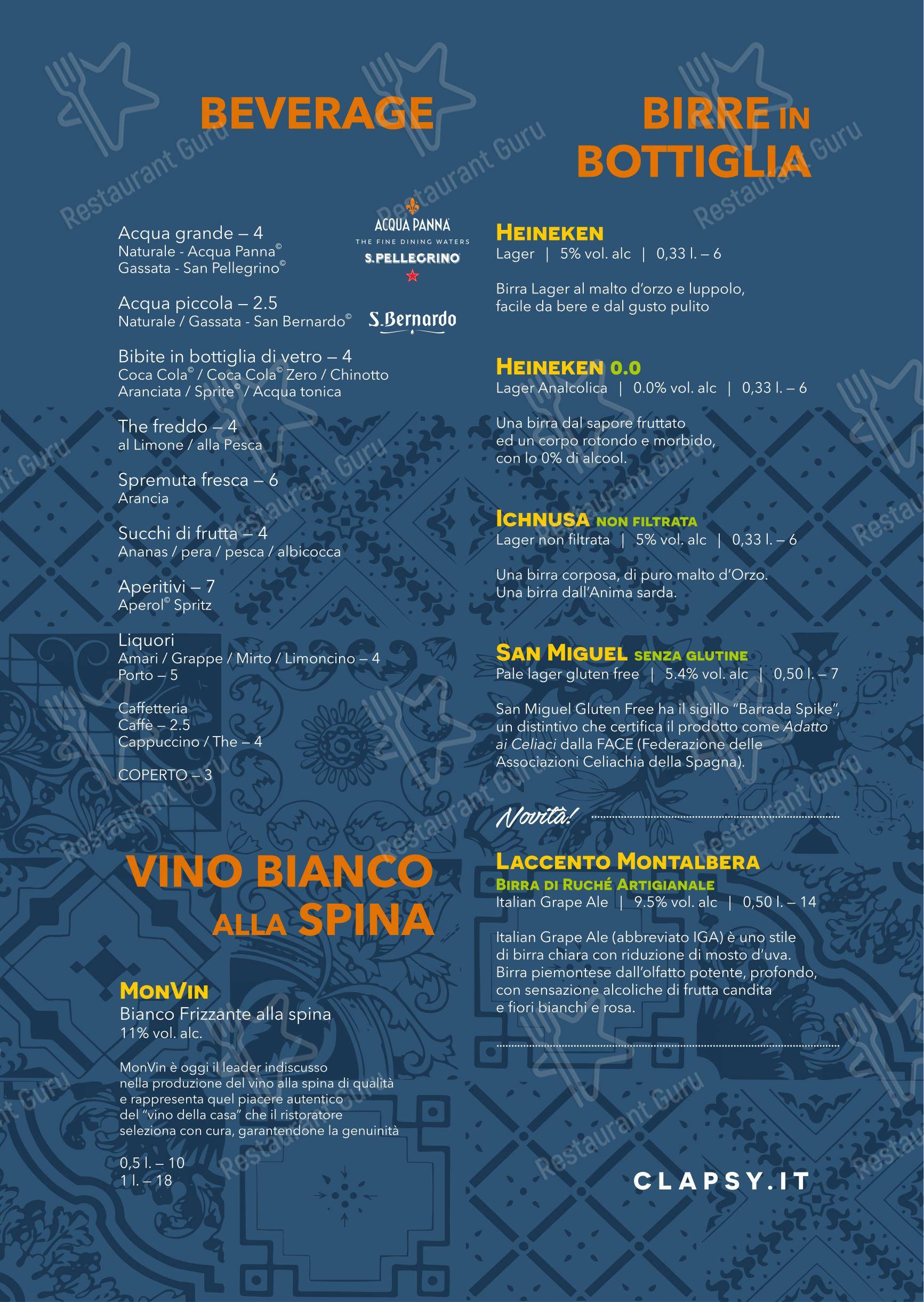 Dinner Menu per Clapsy Alassio pizzeria