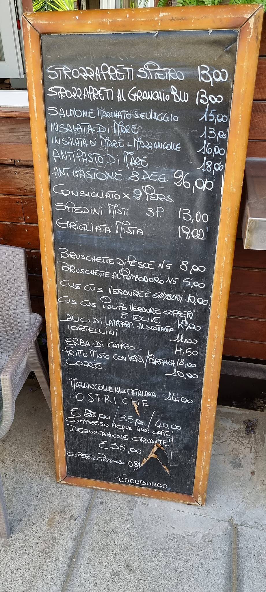 Menu at CocoBongo restaurant, Pesaro