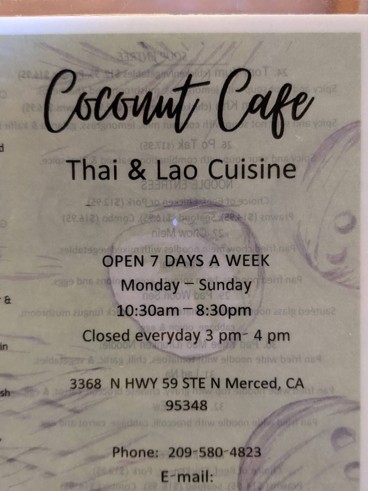 Menu at Coconut Cafe, Merced
