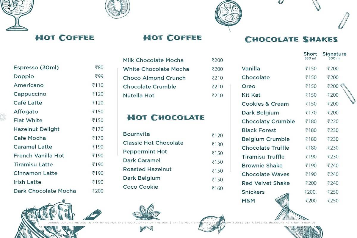 Coffee Chemistrry menu