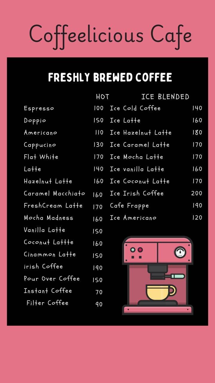 Coffeelicious Cafe menu