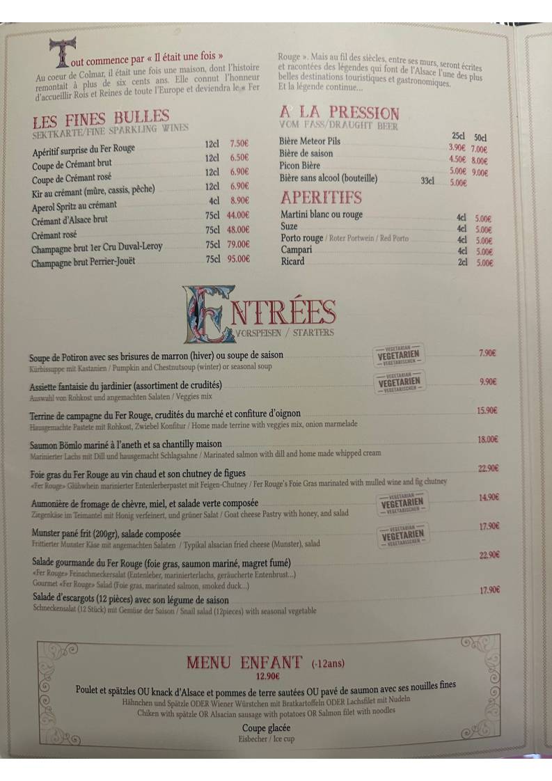 Menu de Le Fer Rouge