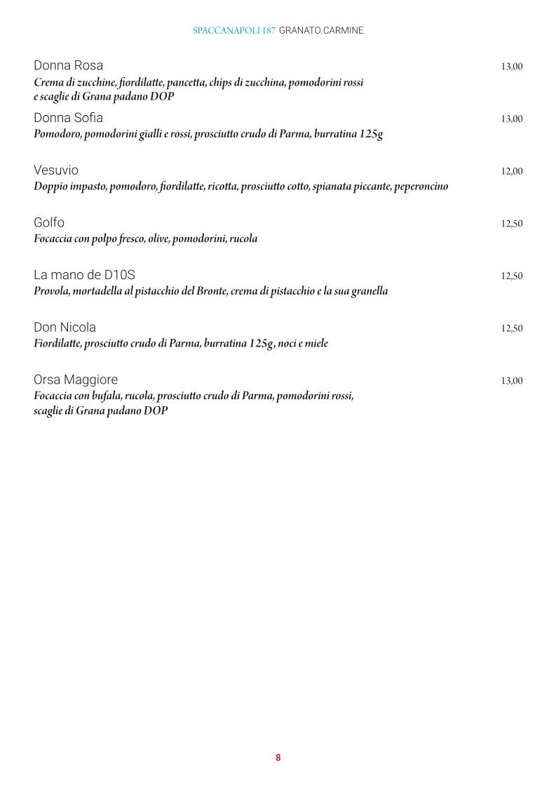 Menu di Pizzeria Ristorante Spaccanapoli 187 Granato Carmine 