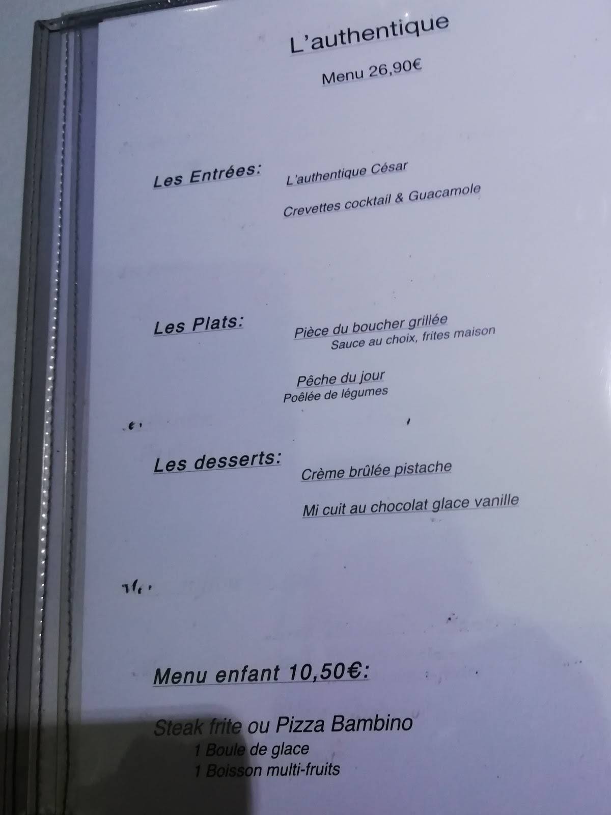 Menu de L'Authentique - Restaurant Halal