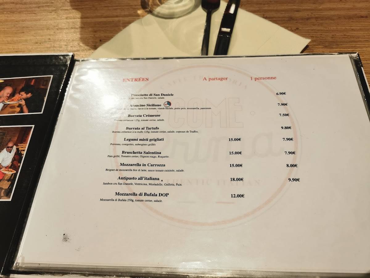 Menu de Come Prima Lille