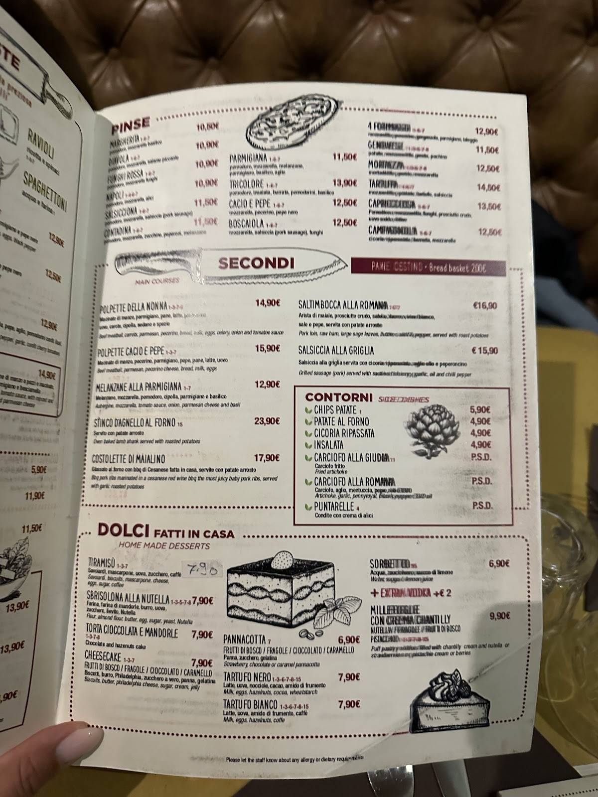 Menu di Come 'na Vorta Pasta e Vino Osteria - Trastevere 