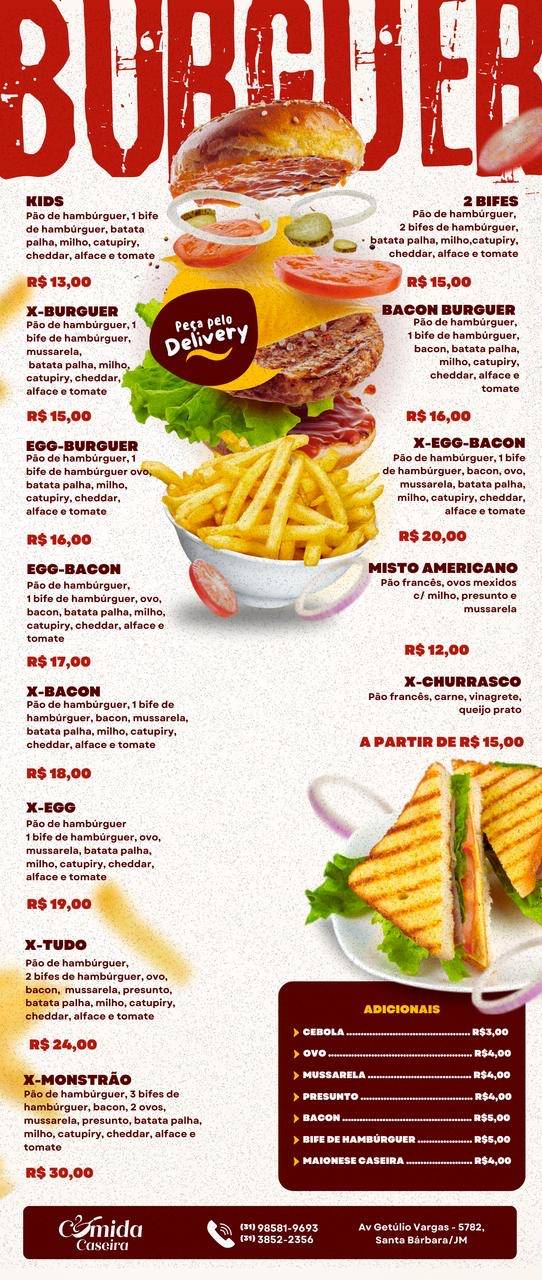 Comida Caseira cardápio