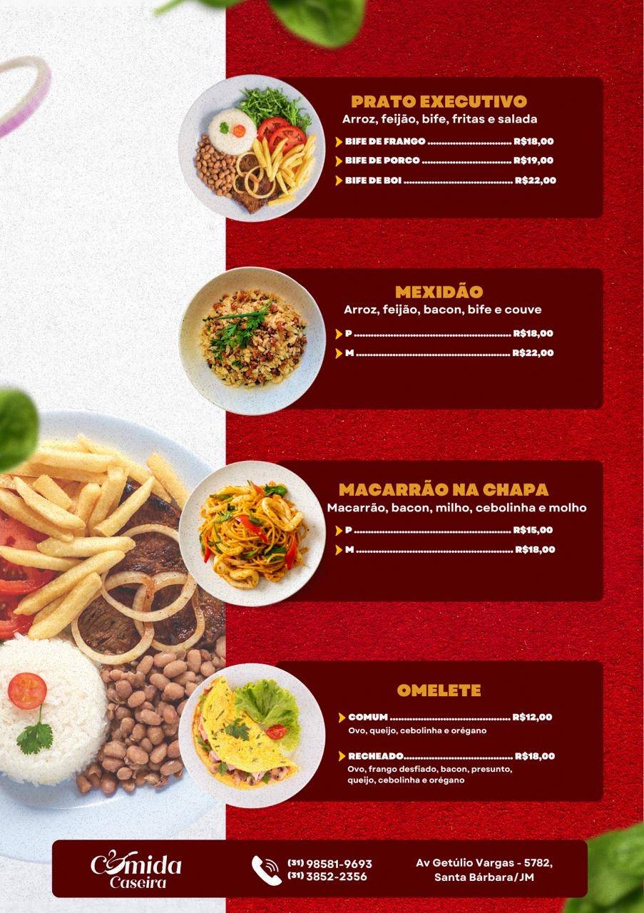 Comida Caseira cardápio