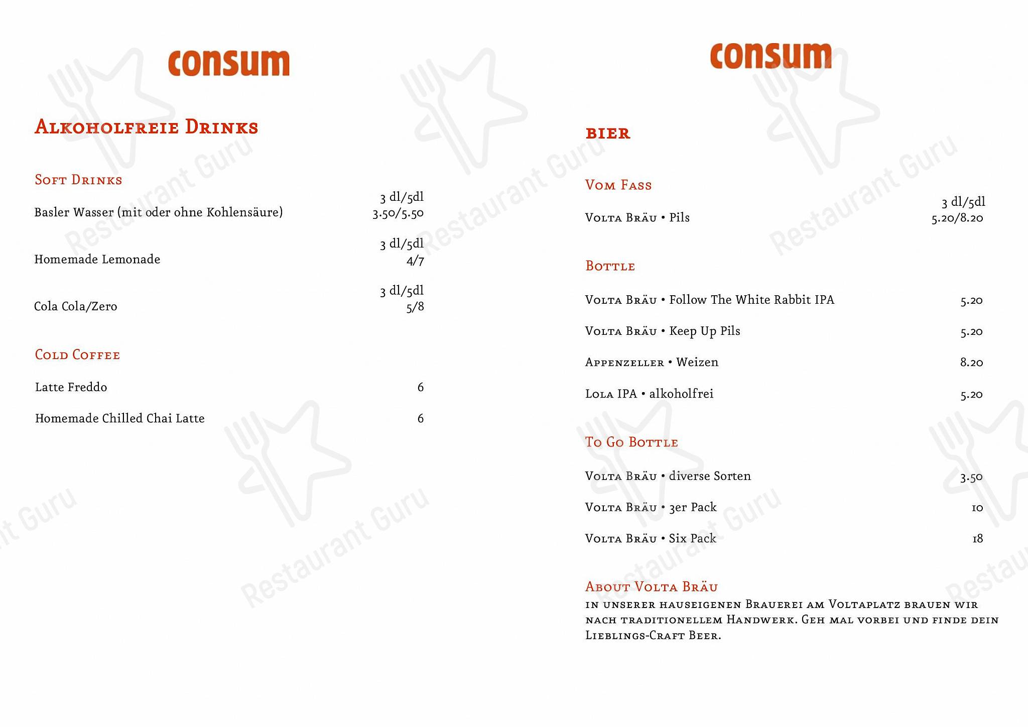 Основное меню per Consum Weinbar pub & bar