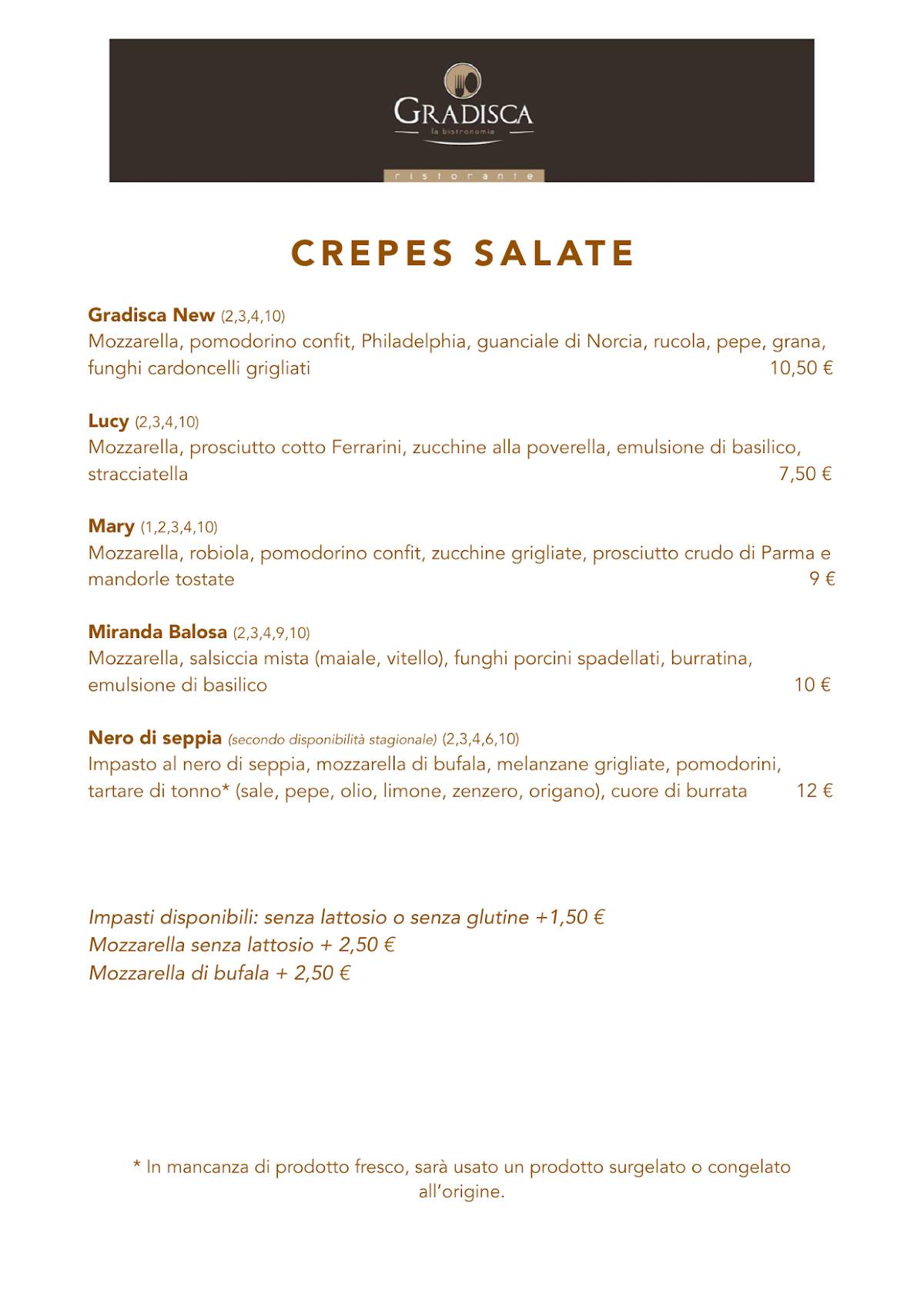 Menu di Ristorante Creperia Gradisca 