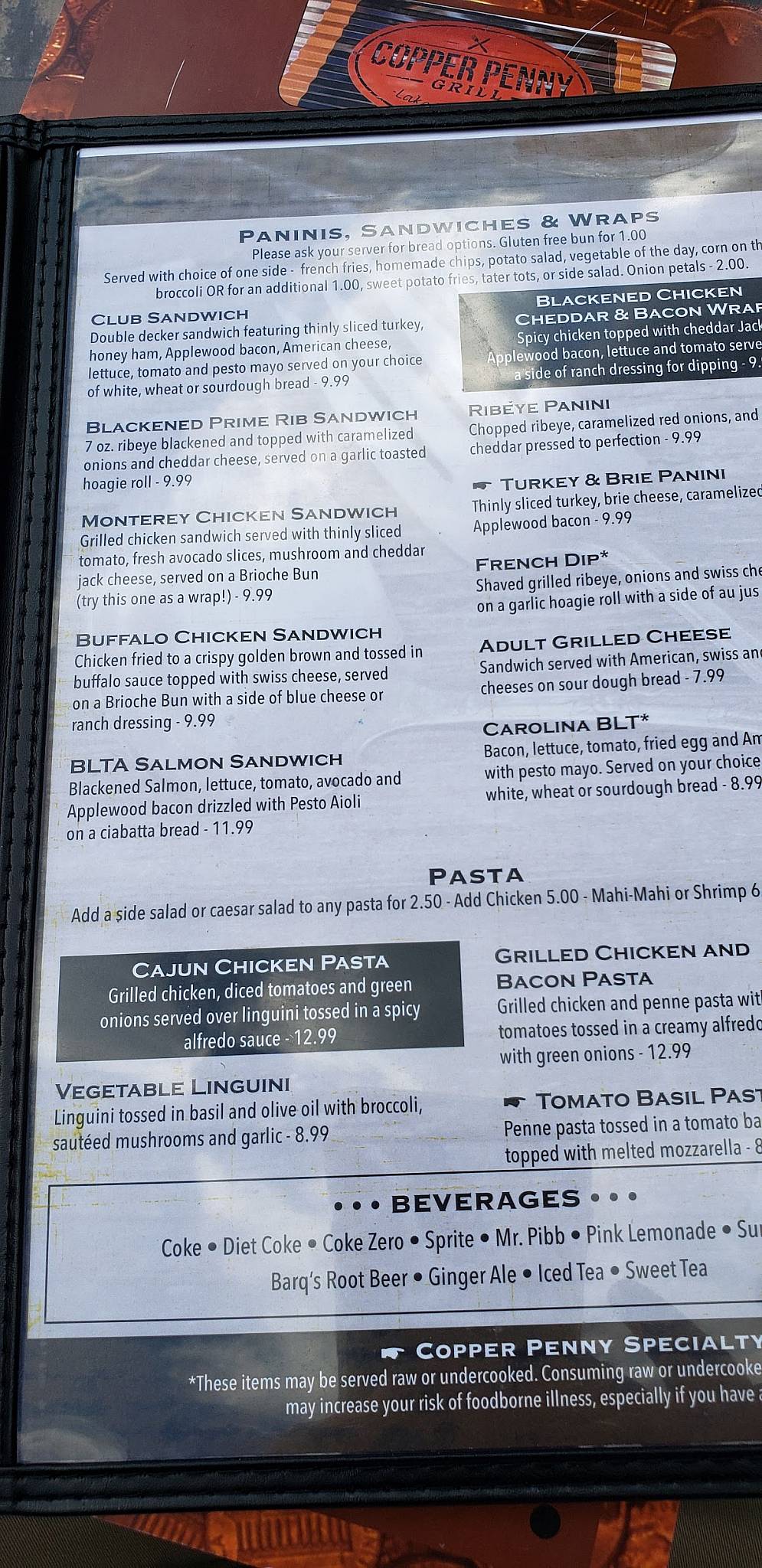 Menu at Copper Penny Grill restaurant, Rhodhiss