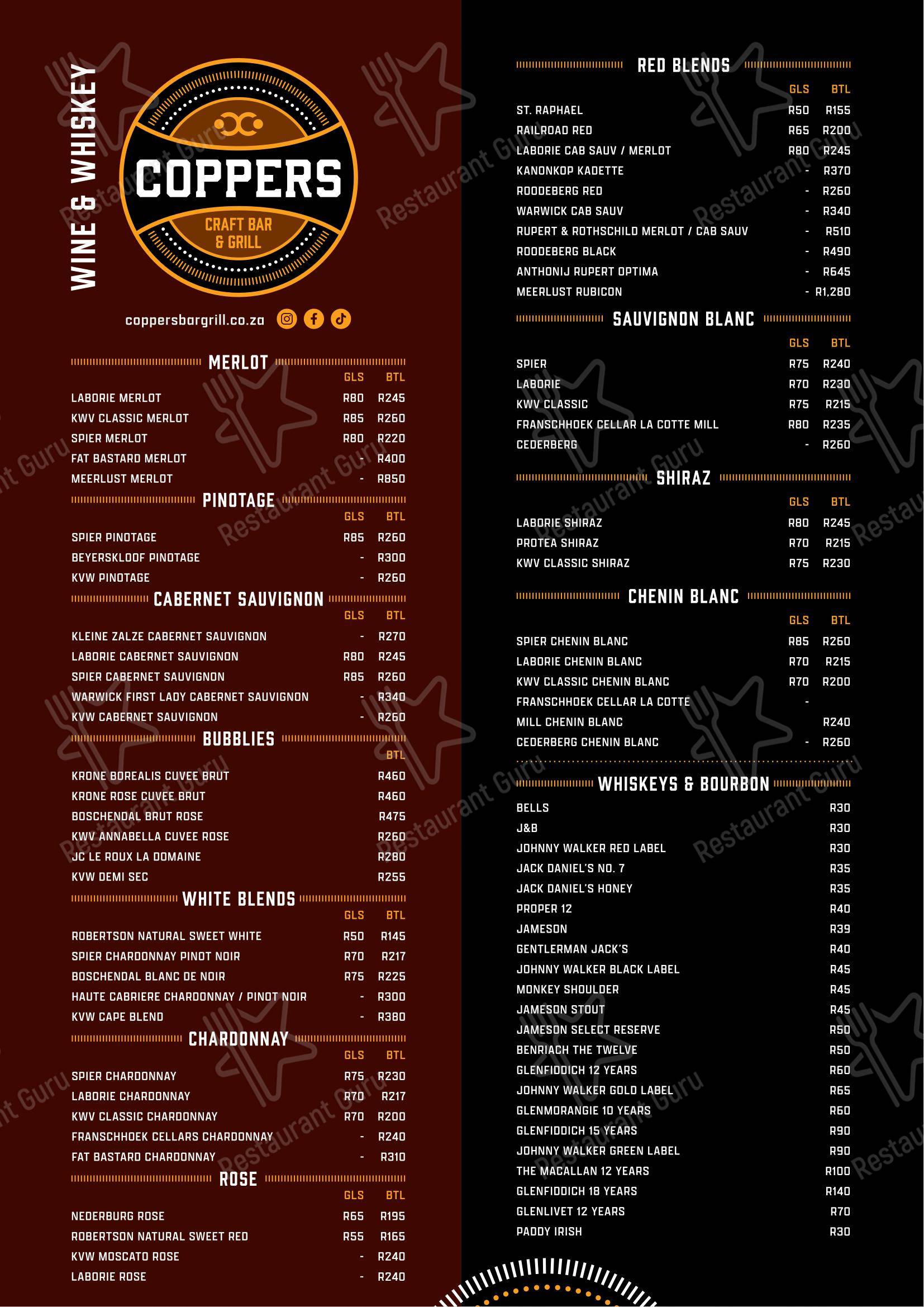 Menu At Coppers Bar And Grill Randburg