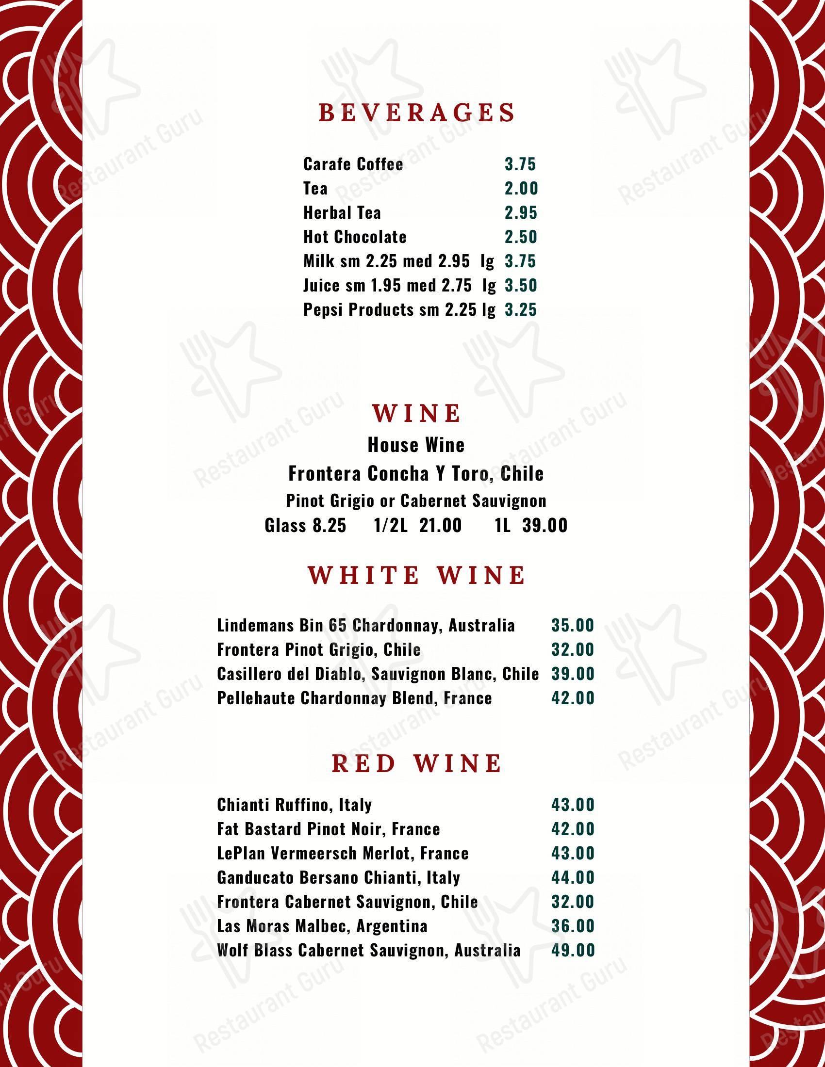 Menu at The Wine Cellar steakhouse, Corner Brook