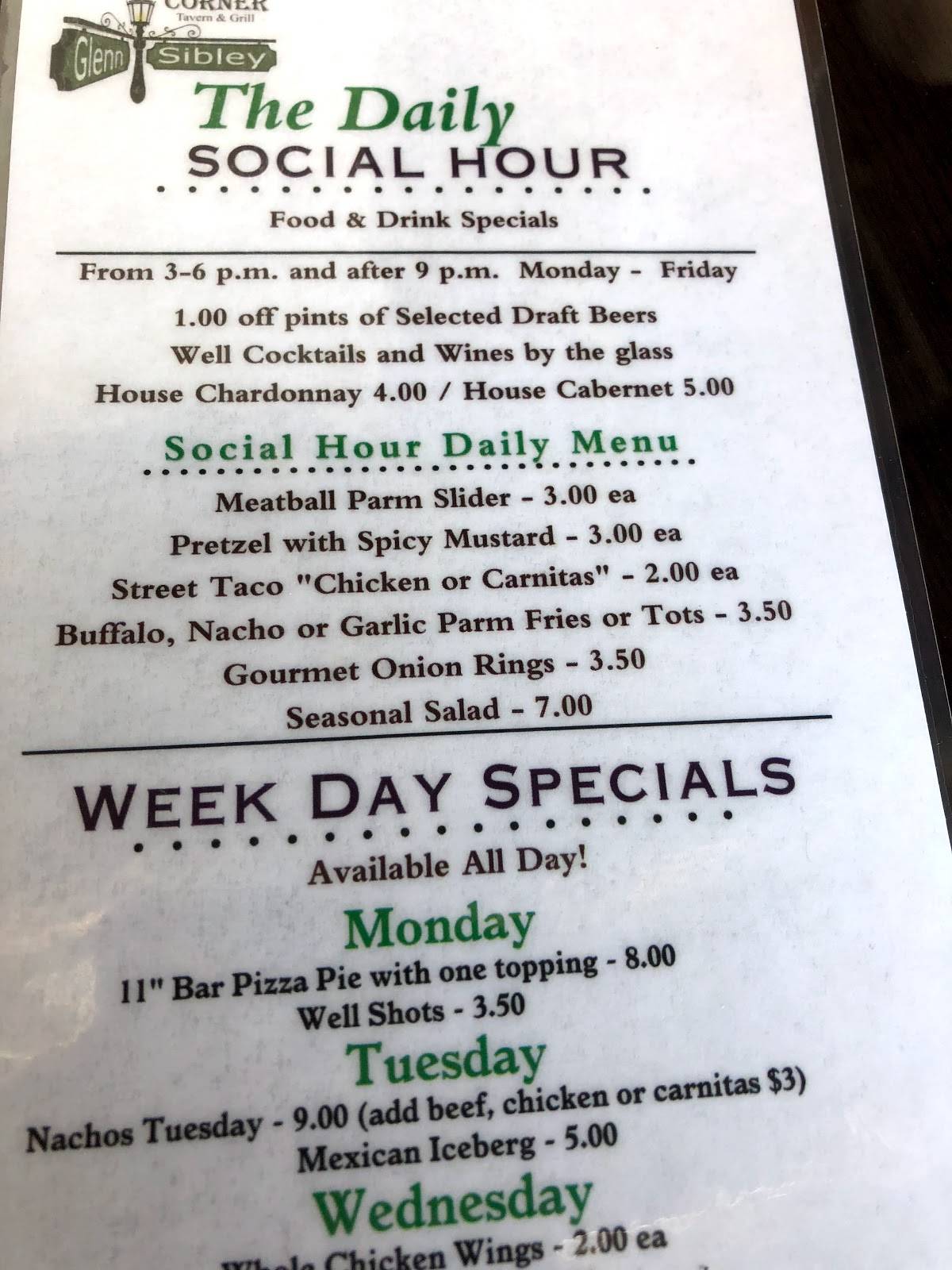 Menu at Corner Tavern & Grill pub & bar, Folsom, 700 Glenn Dr