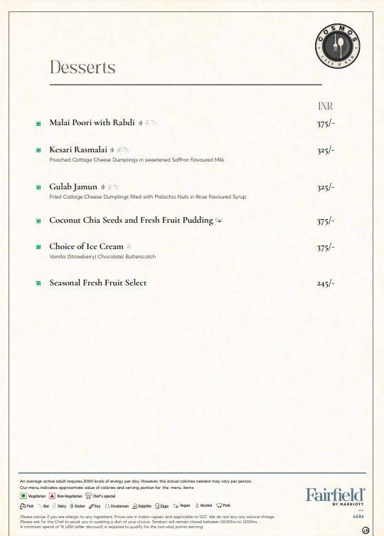 Cosmos Café and Bar menu
