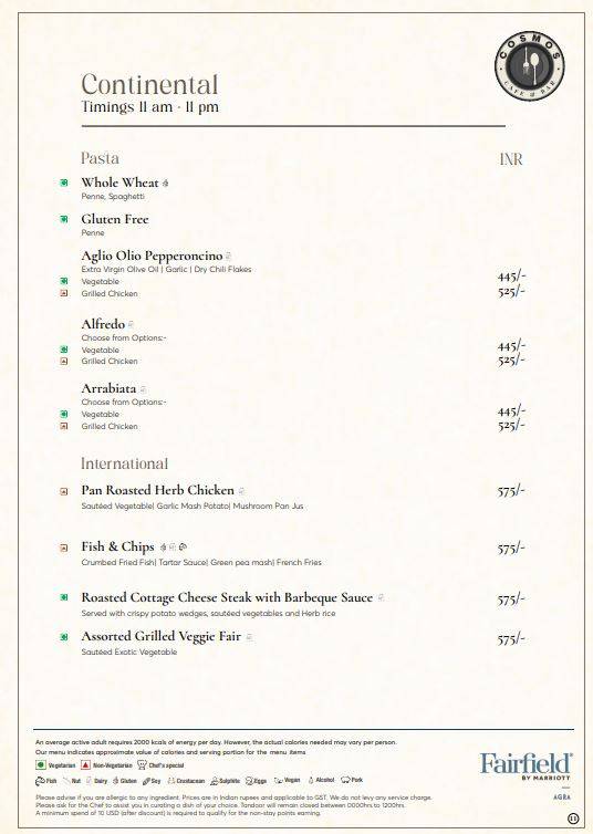 Cosmos Café and Bar menu