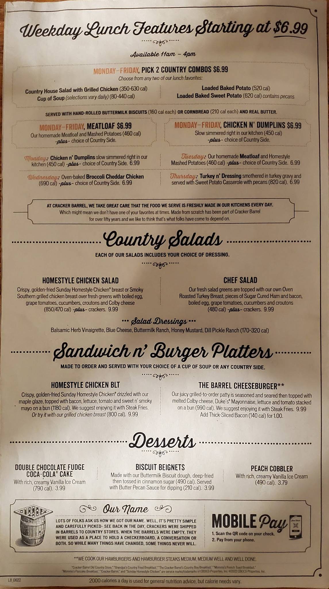 Menu at Cracker Barrel Old Country Store, Kokomo