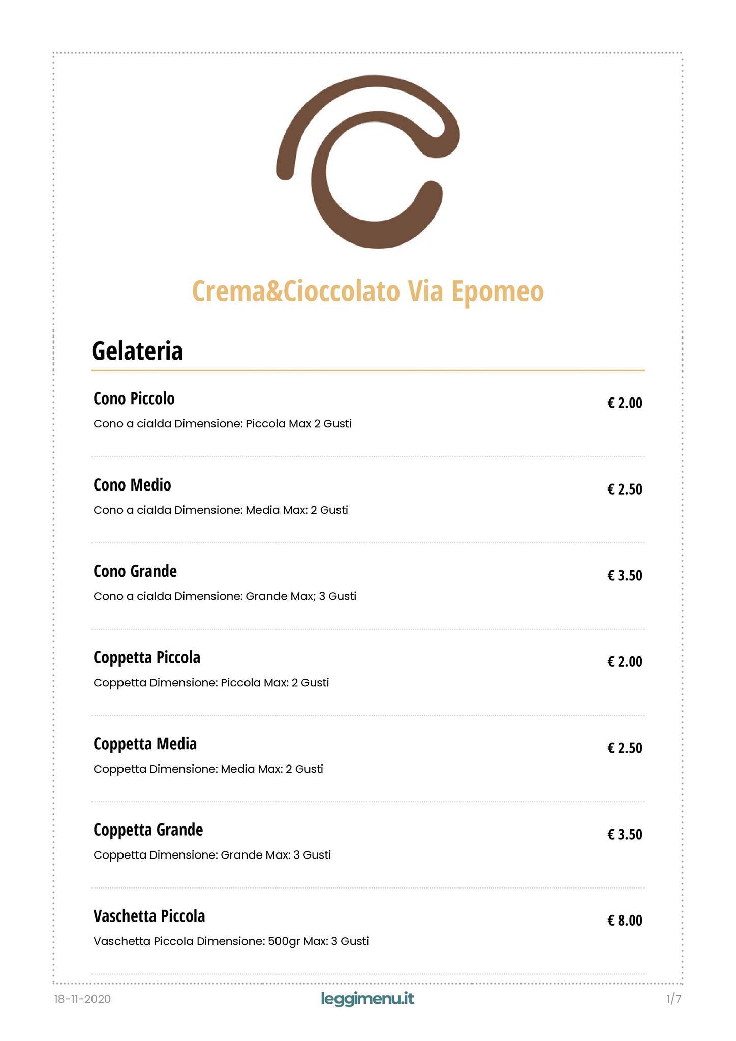 Menu di Crema&cioccolato Via Epomeo 
