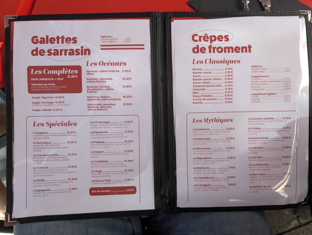 Menu de Crêperie Sainte-Anne Rennes