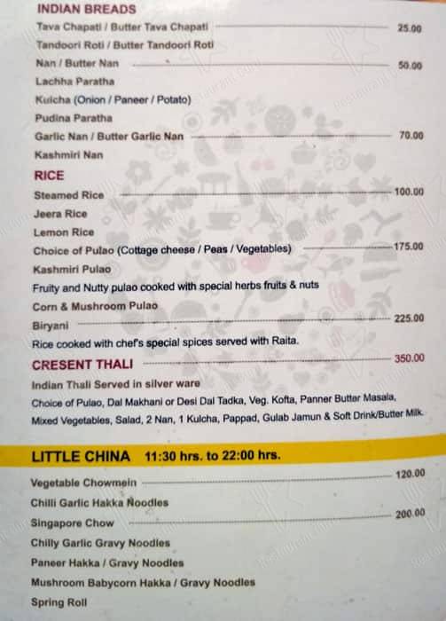Cresent Villa menu