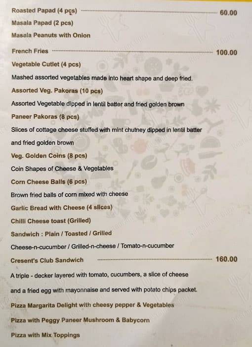Cresent Villa menu