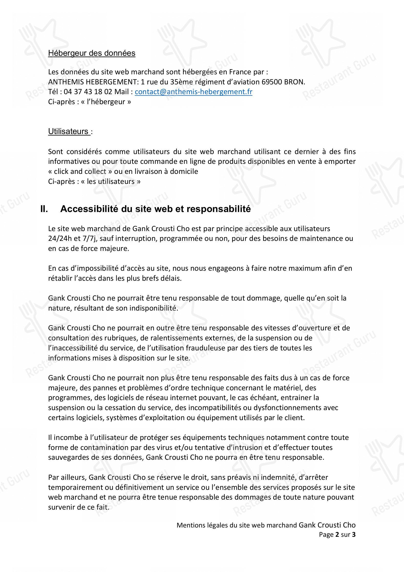Menu pour Crousti Cho dans Lyon
