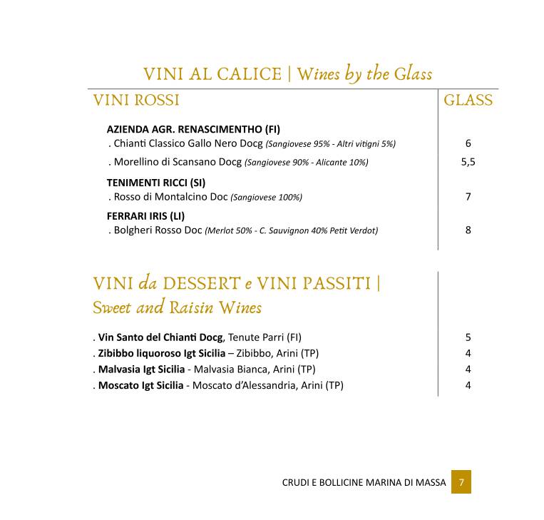 Menu di Crudi e Bollicine Marina di Massa 