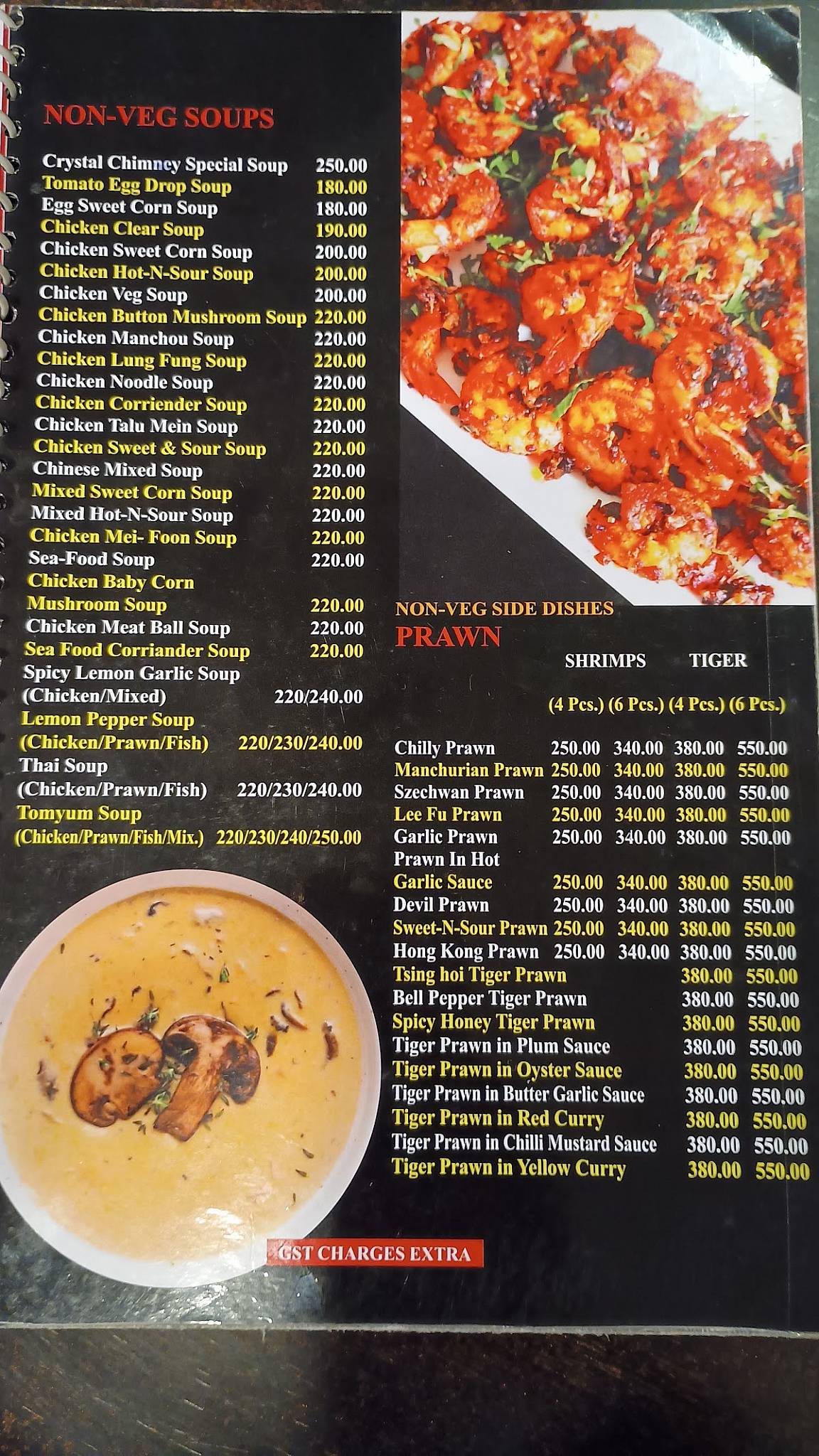 Crystal Chimney Restaurant menu