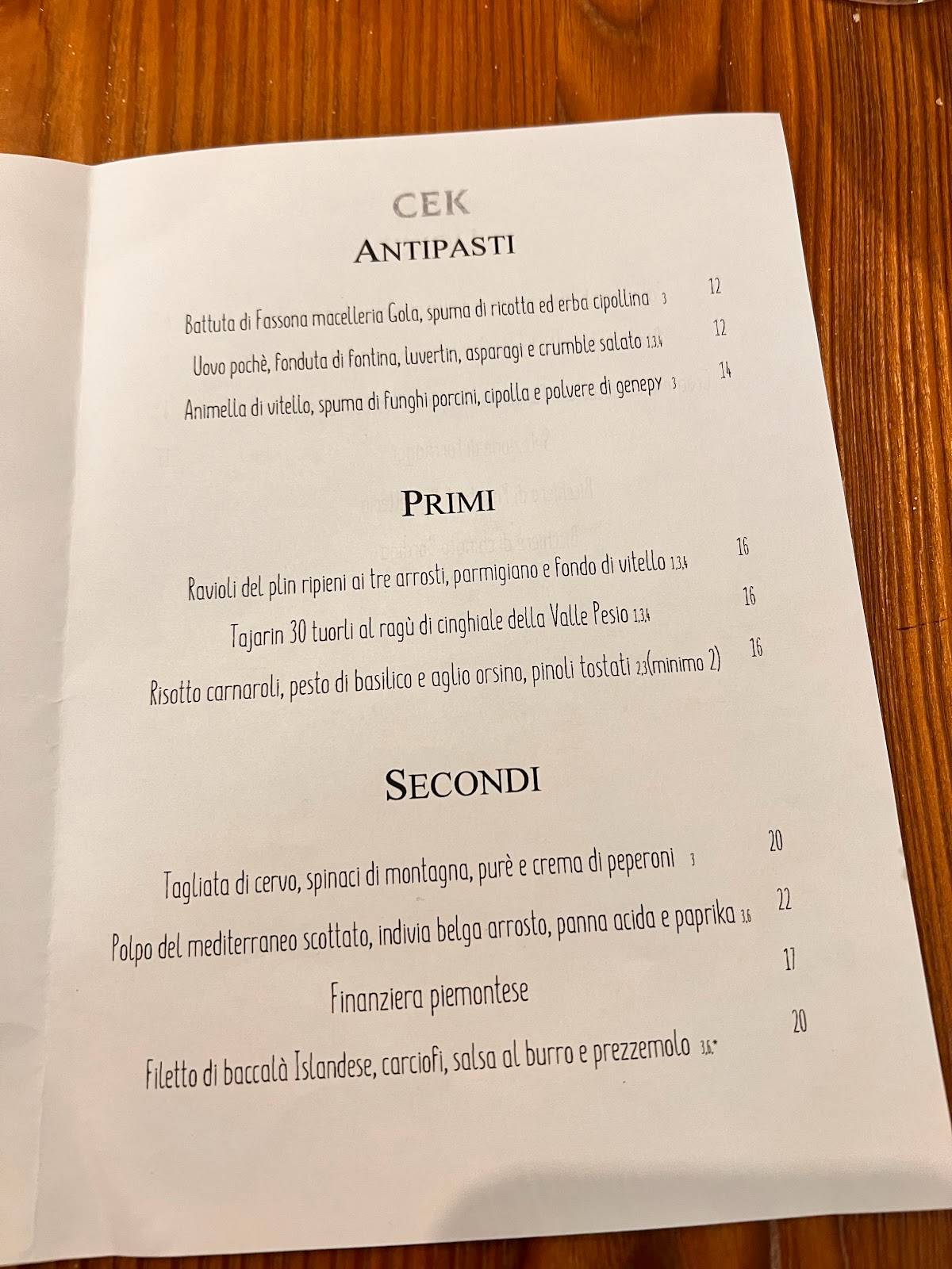 Menu di Ristorante CEK 